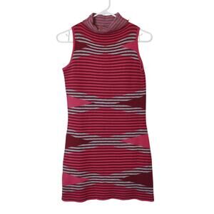 Title Nine Mission Merino Wool Red Striped Turtleneck Sweater Mini Dress XS